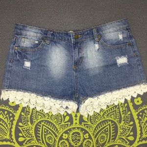 Lace Hem Denim Shorts